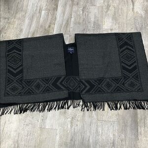 American Eagle poncho Gray and Black Fringe Shawl